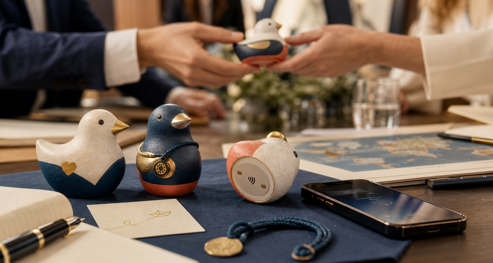 Handgefertigte Impact Duckys mit NFC auf einem Clubtisch